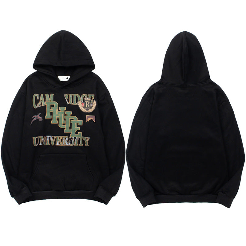 Rhude Vintage Eagle Flame Print Hoodie Retro Streetwear Loose Pullover