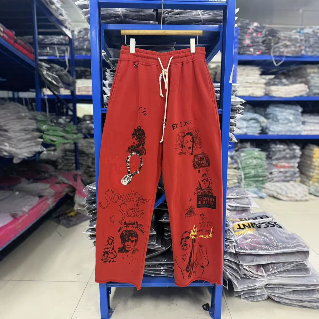 Paly Hollywood Vintage Washed Distressed Drawstring Sweatpants