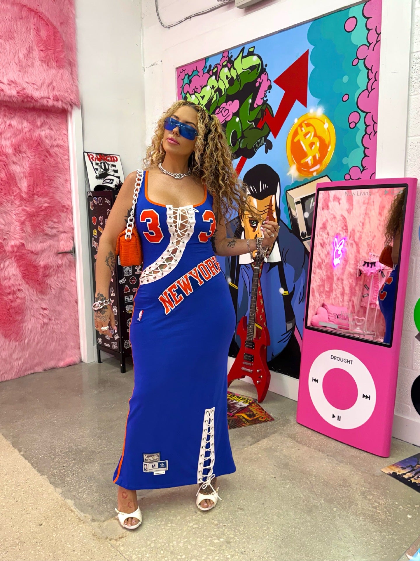 Shay Kawaii New York Knicks Ewing Print Tank Slit Maxi Bodycon Dress