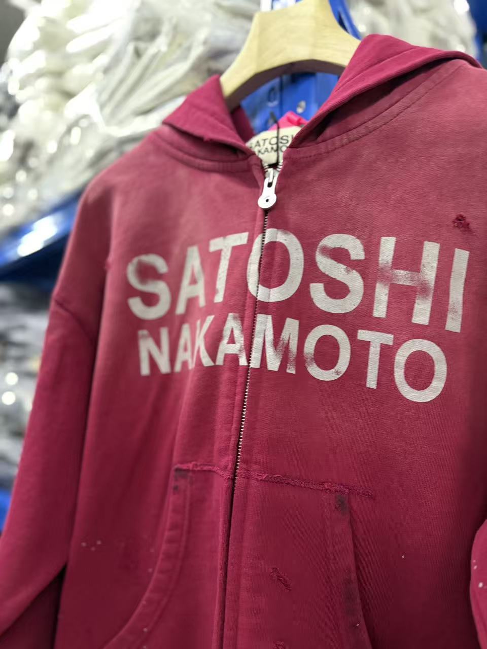 Satoshi Nakamoto Washed Distressed Zip Hoodie Splash Ink Street Jacket