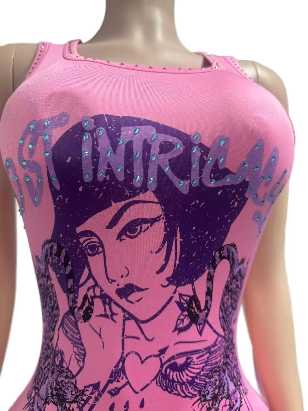Figure Print Sleeveless Bodycon Mini Dress Women Club Tank Dress