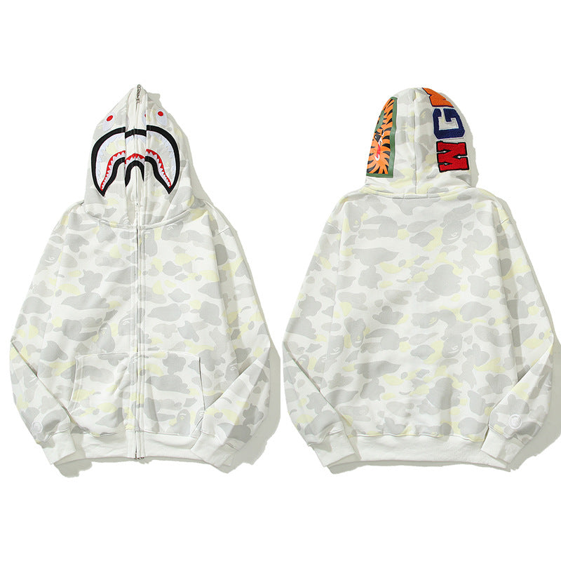 BAPE Shark Camo Print Full Zip Streetwear Hoodie Unisex