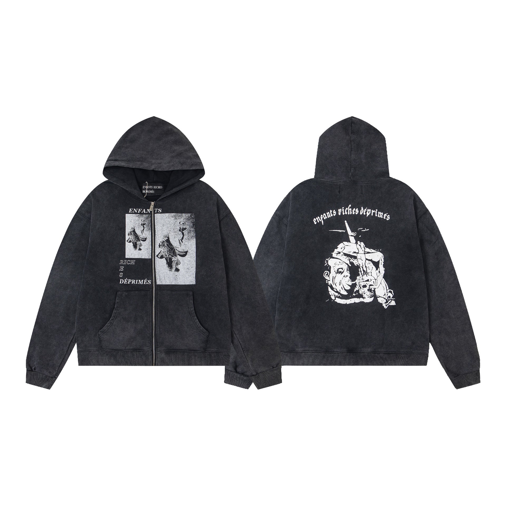 ERD Distressed Washed Vintage Full Zip Hoodie Jacket Unisex