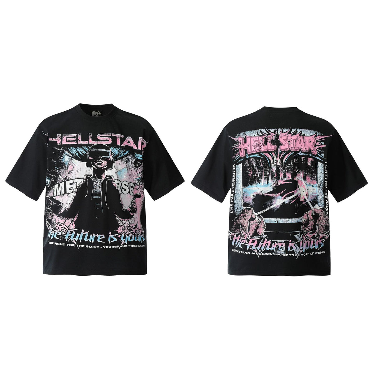 Hellstar Multi‑Graphic Vintage Washed Oversized Tee Streetwear