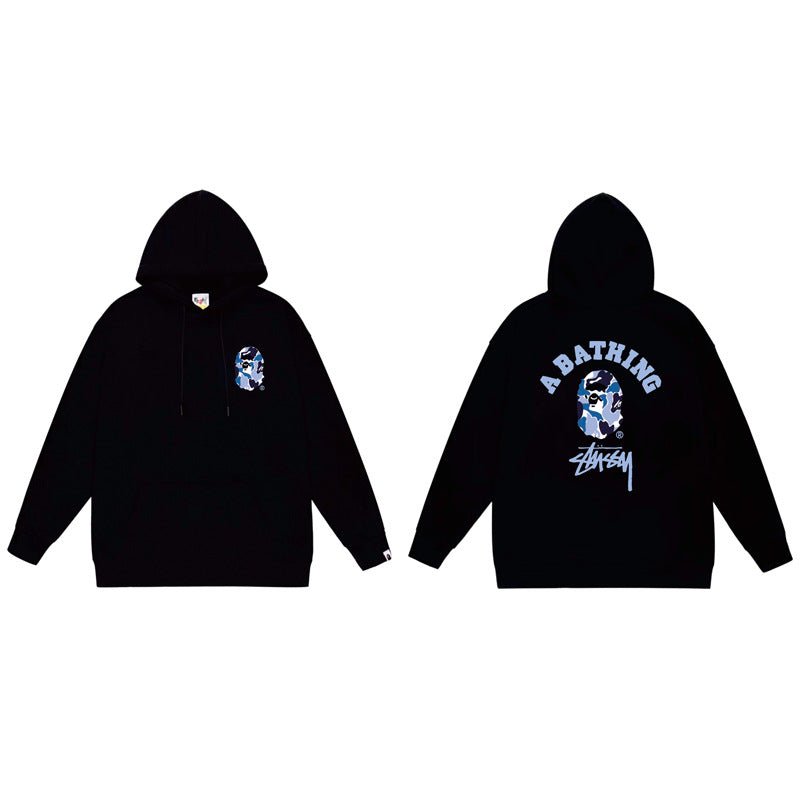 BAPE x Stussy Shark Graphic Hoodie Street Cotton Pullover Sweatshirt