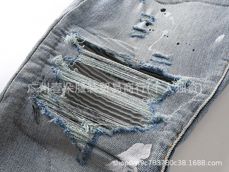 Amiri Distressed Splash‑Ink Stretch Slim Tapered Denim Jeans Unisex