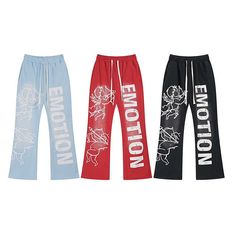 MIXED EMOTION Cupid Letter Print Casual Flare Pants Unisex