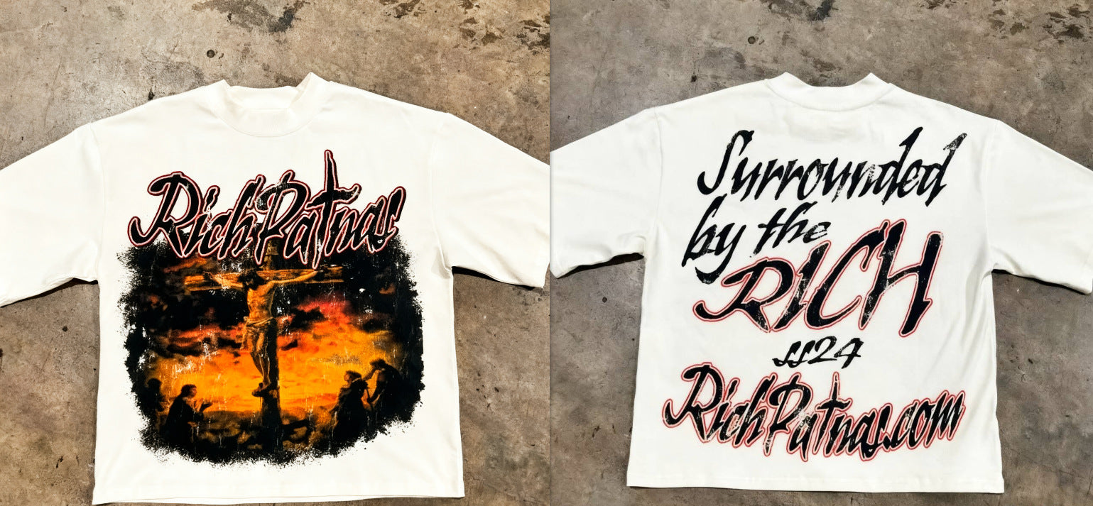 Ukiyo Infamouss Style Vintage Zeitungs-Grafik Oversized Baumwoll-T-Shirt