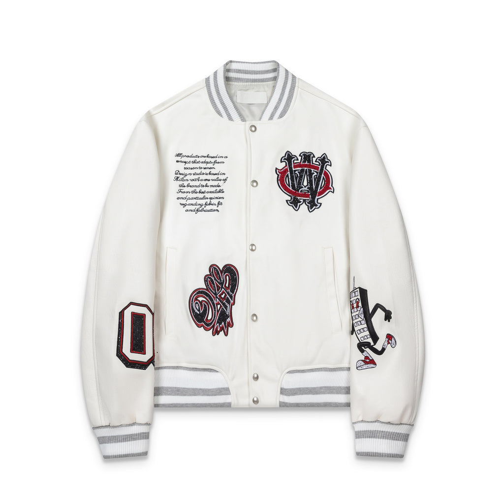 Off White Mobile Letter Embroidery Varsity Baseball Jacket Unisex