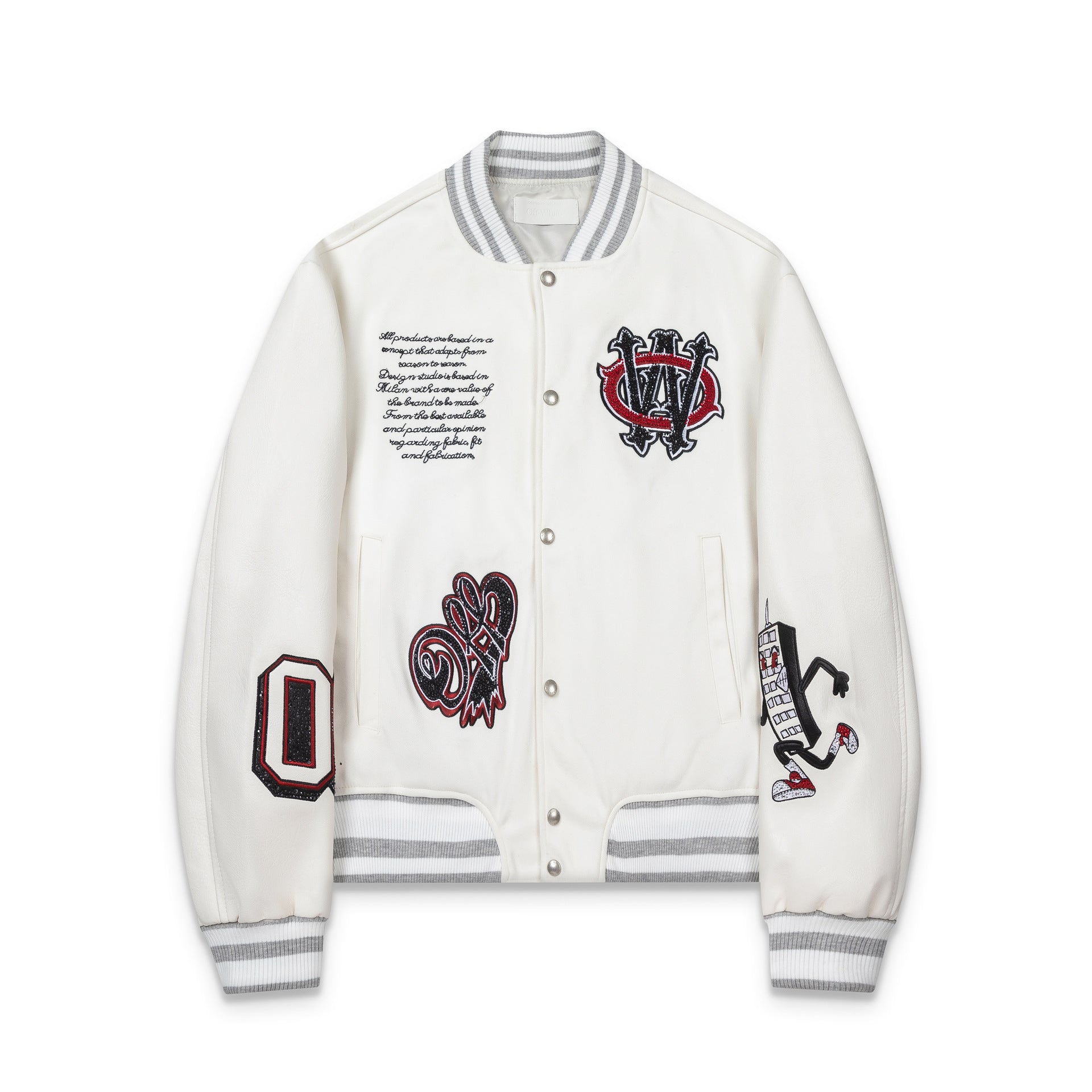 Off White Mobile Letter Embroidery Varsity Baseball Jacket Unisex