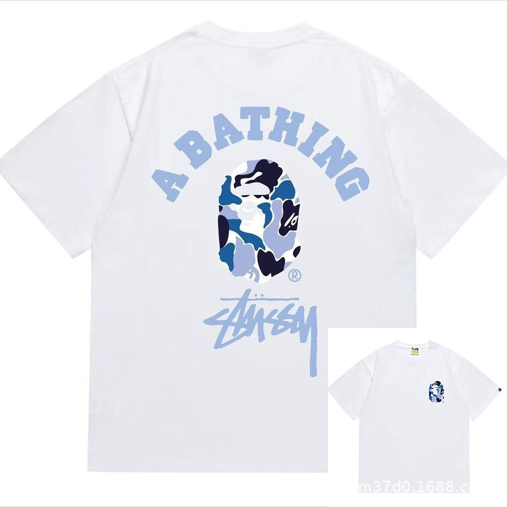 BAPE Shark Ape Head Camo Print Crew Neck Short Sleeve T‑Shirt Unisex