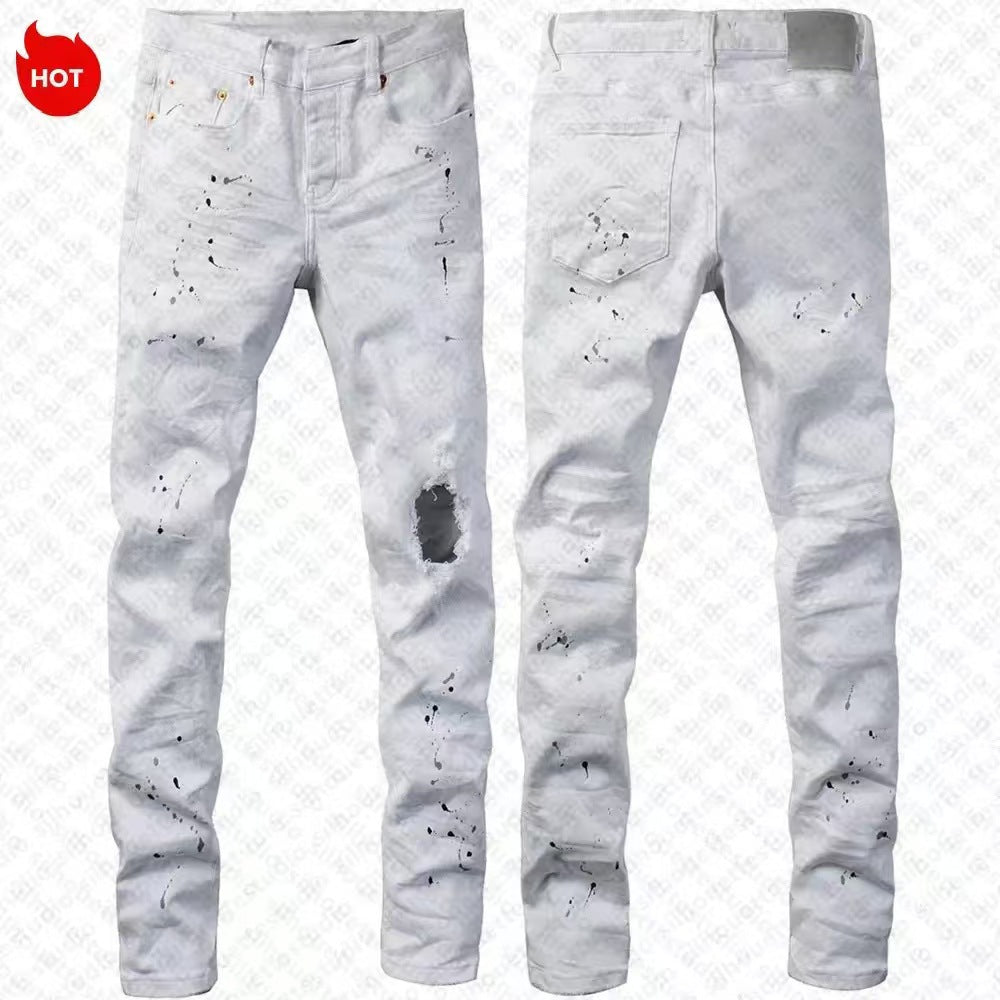 Purple Brand Men Stretch Skinny Ripped Printed Embroidered Denim Jeans