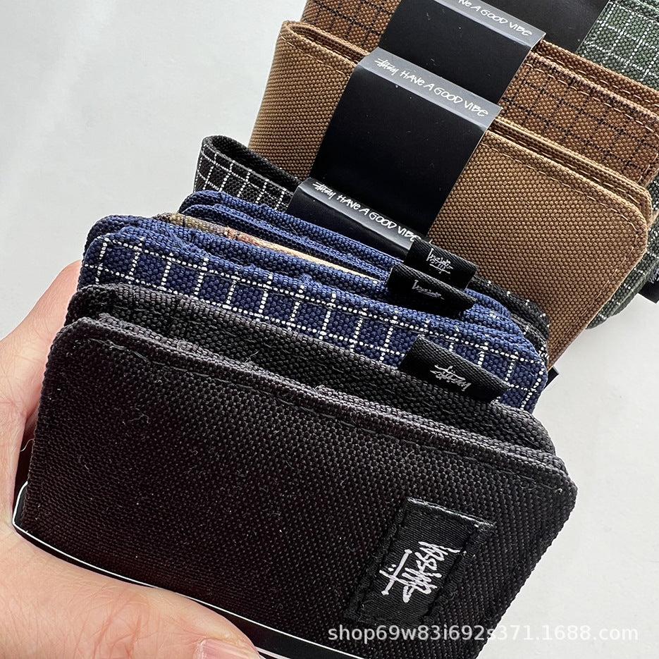 Stussy Canvas Bifold Wallet Multi Pattern Card Holder Coin Purse