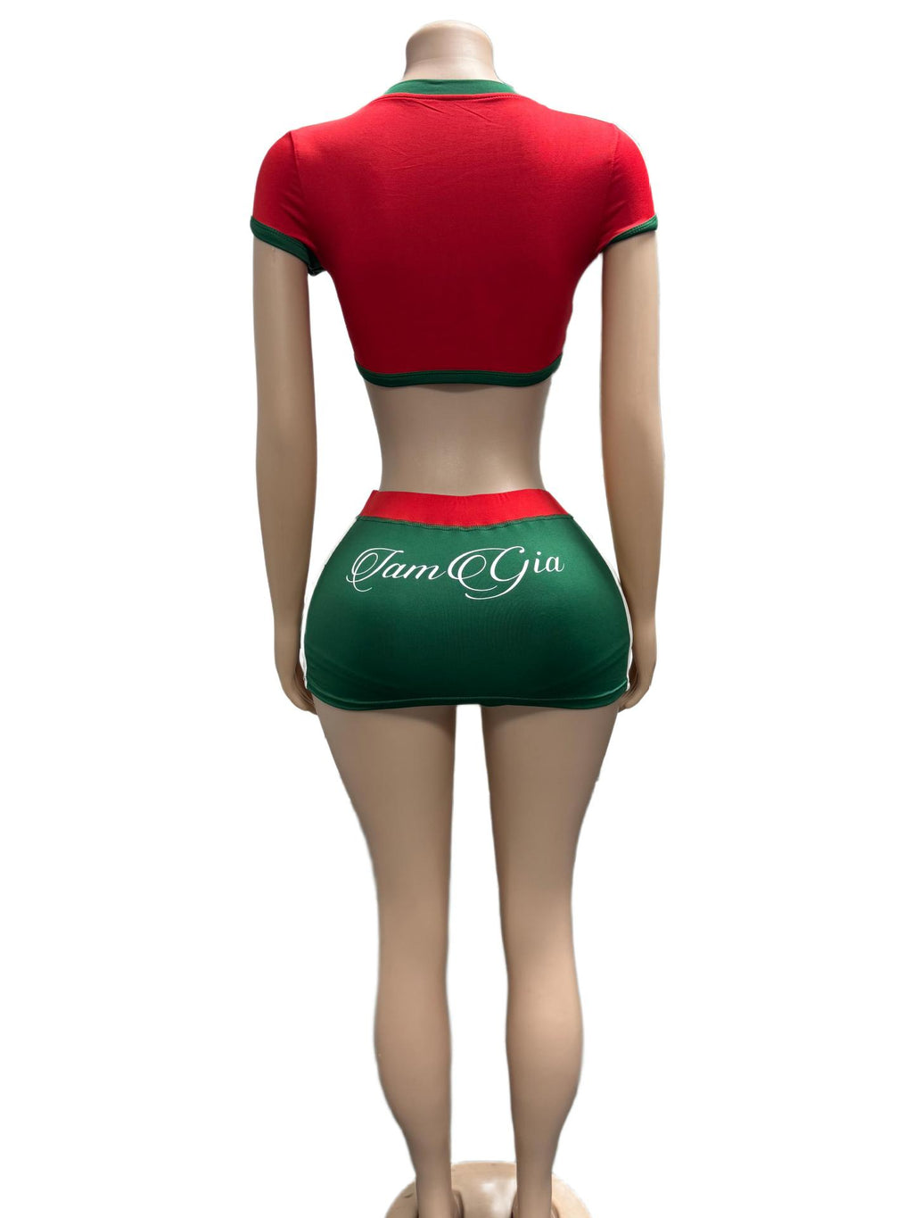I.AM.GIA Contrast Trim V Neck Crop Top Mini Skirt 2 Piece Set Women