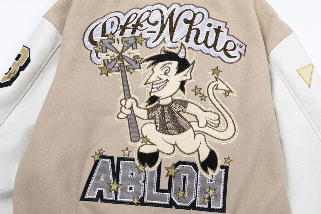 Off White Badge Embroidery Varsity Jacket Unisex