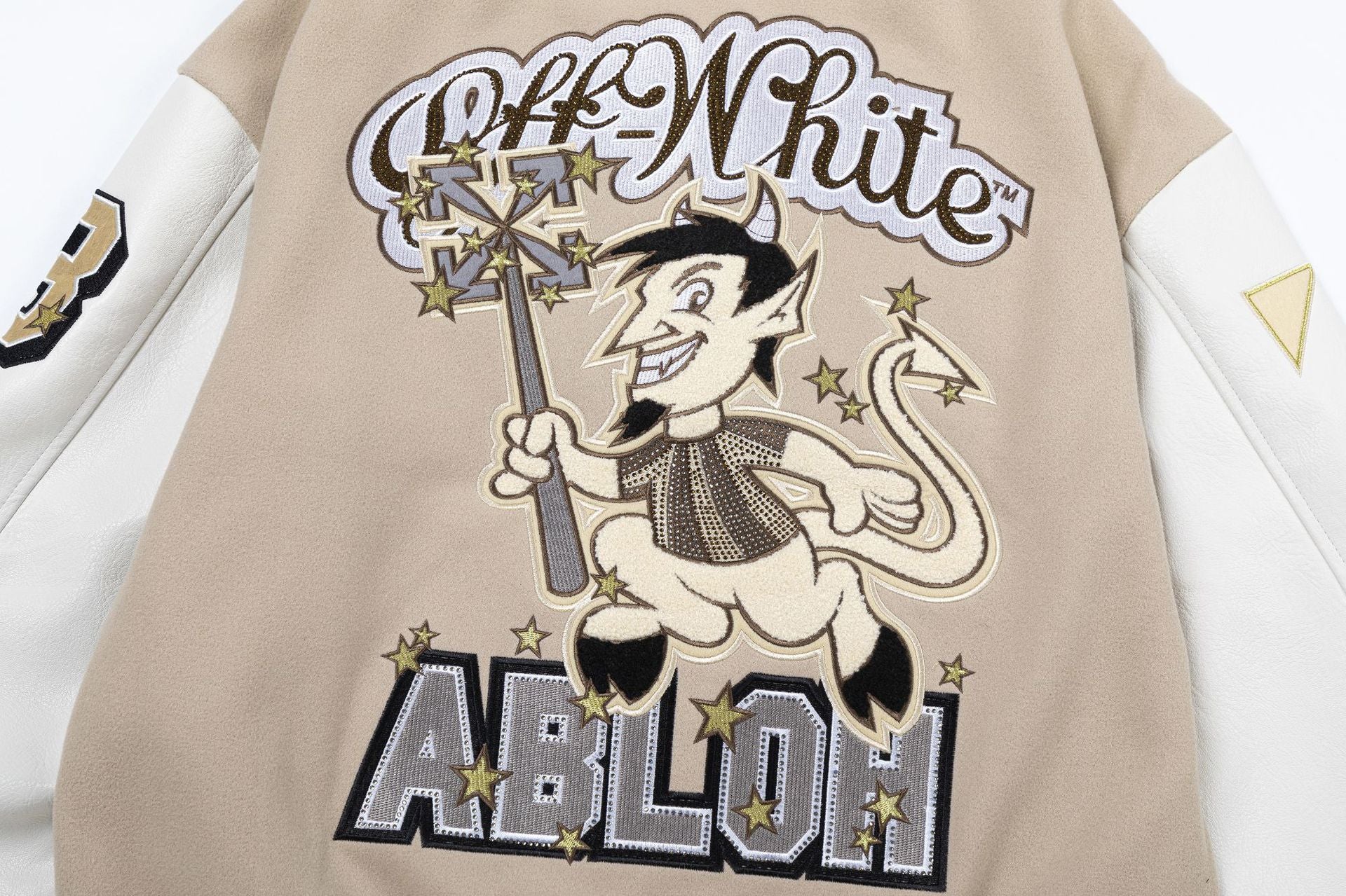 Off White Badge Embroidery Varsity Jacket Unisex