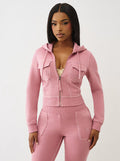 Y2K True Religion Contrast Stitch Embroidery Crop Hoodie 2 Piece Set