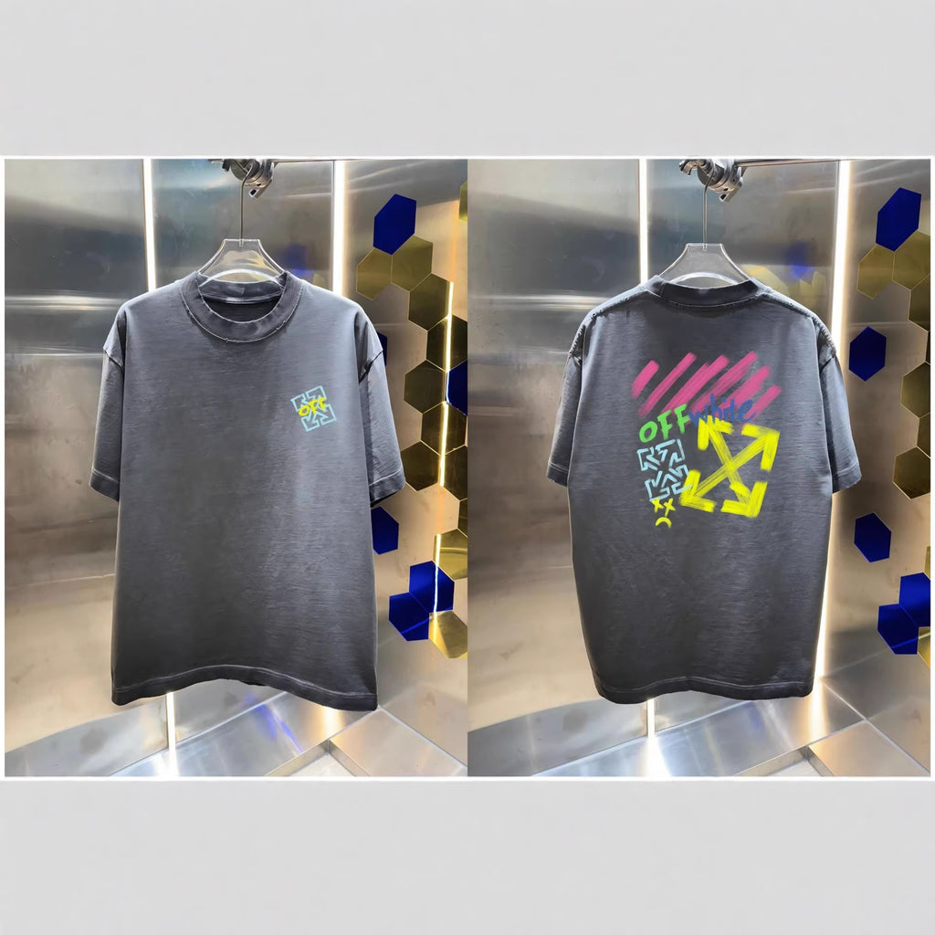 Off-White Washed Distressed Crew Neck Short Sleeve T Shirt Unisex
