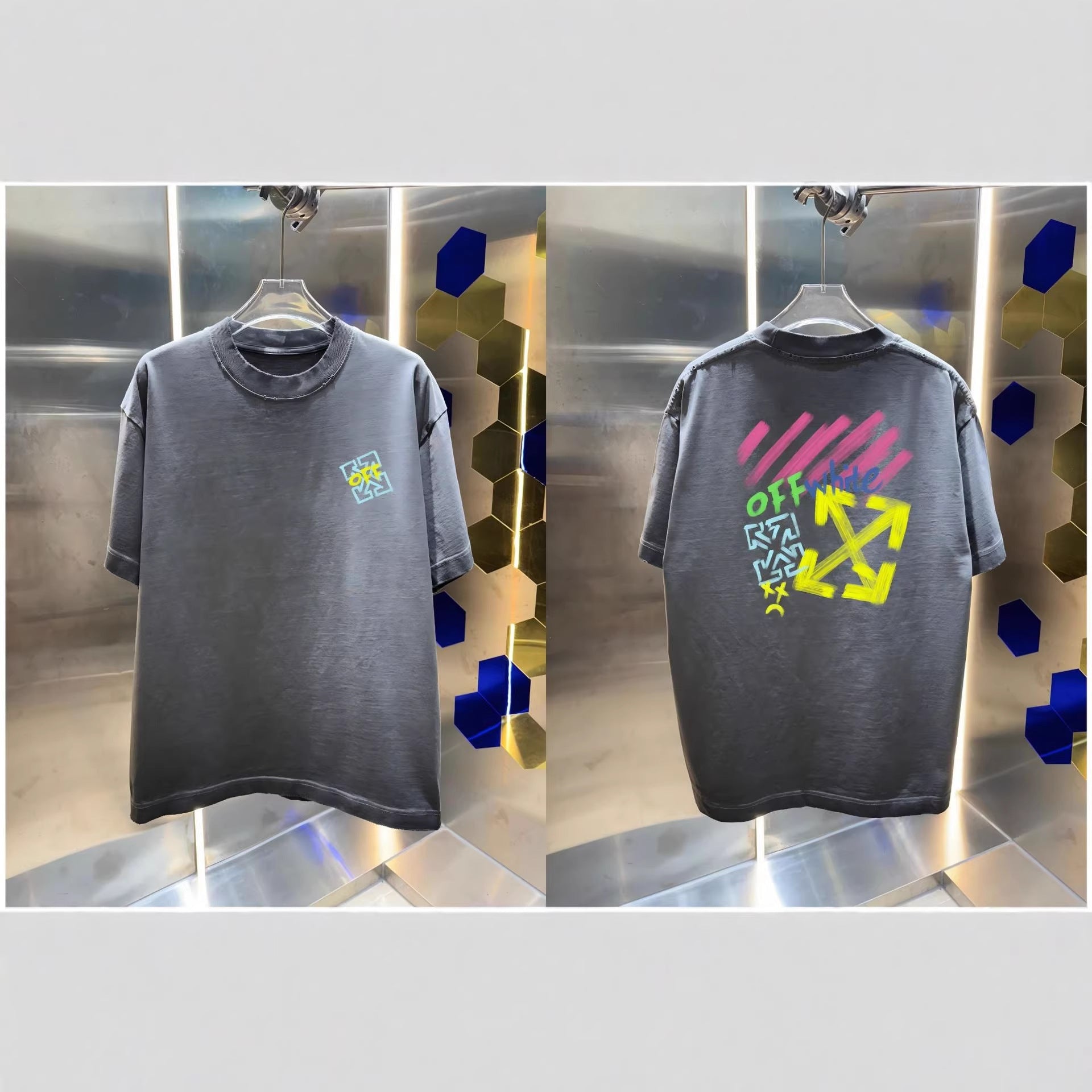 Off-White Washed Distressed Crew Neck Short Sleeve T Shirt Unisex