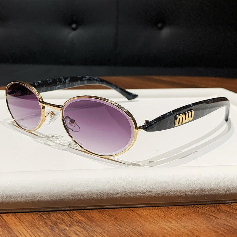 Miu Miu SMU52YS Sardine Oval Metal Sunglasses Gradient Lens Women Y2K