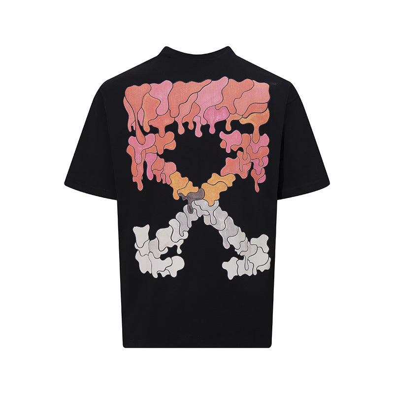 Tape Arrow Graphic Print Streetwear Crew Neck Short Sleeve T Shirt