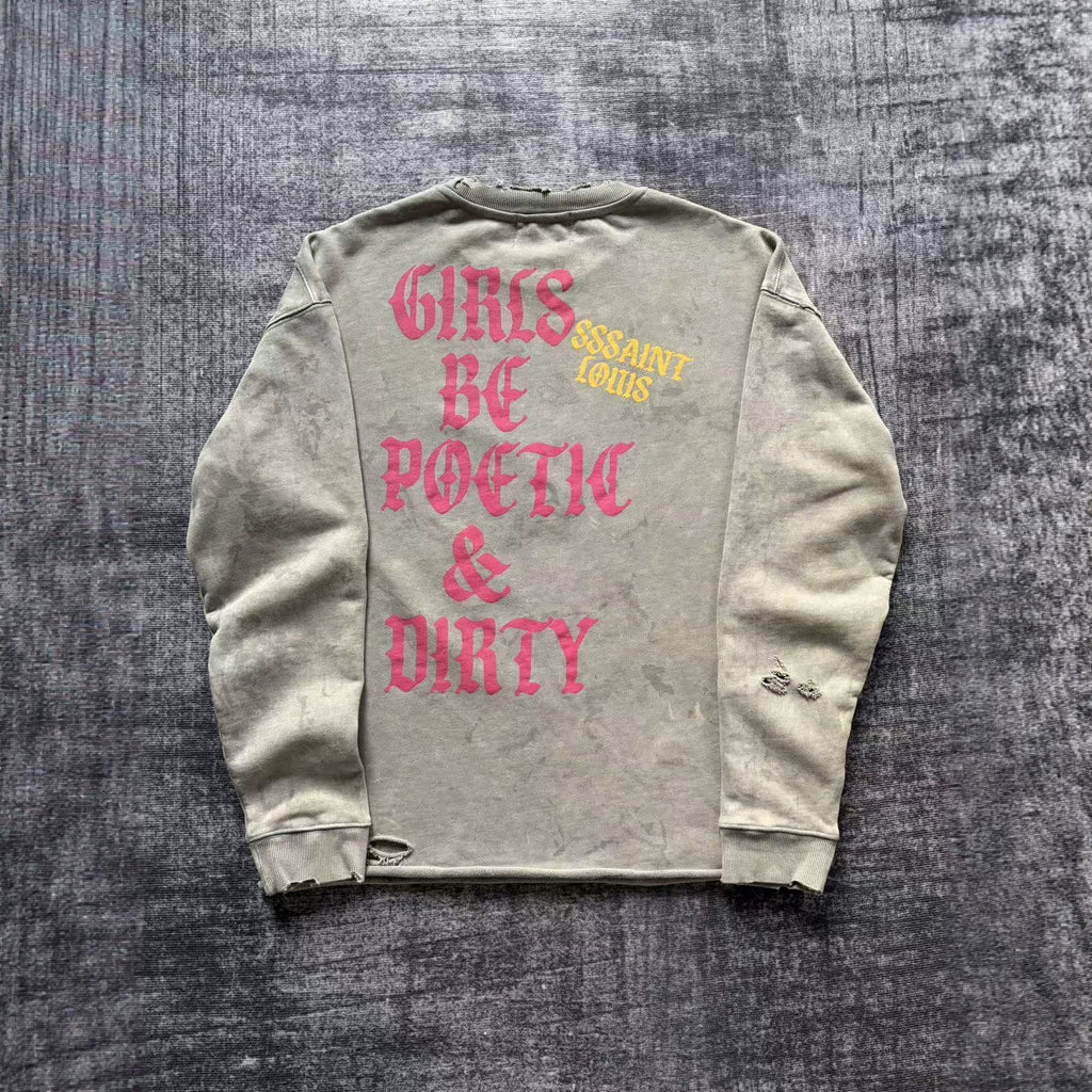 SSSAINT LOUIS Saint Graphic Distressed Washed Crewneck Sweatshirt