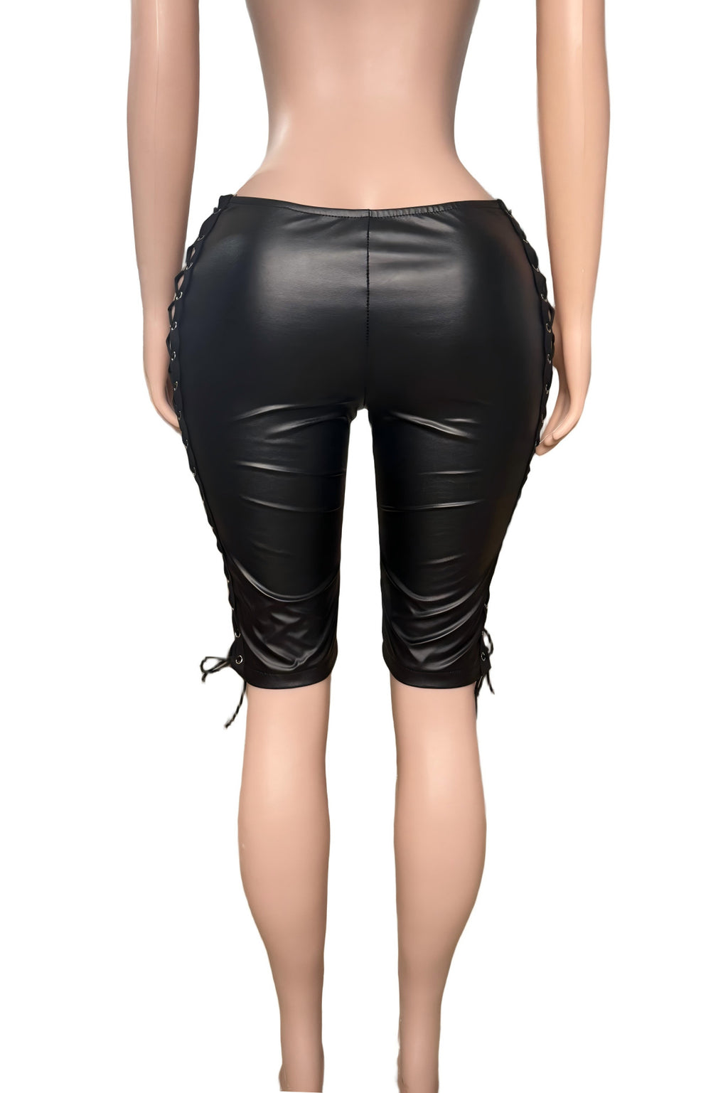 Y2K Eyelet Lace Up Faux Leather Stretch Capri Pants