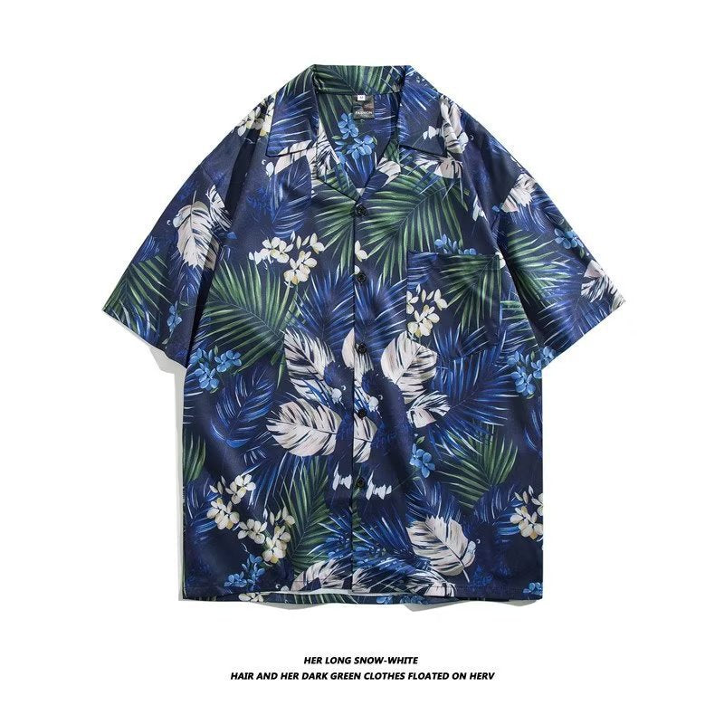 Unisex Vintage Camp Collar Tropical Floral Loose Beach Vacation Shirt 1301-1341