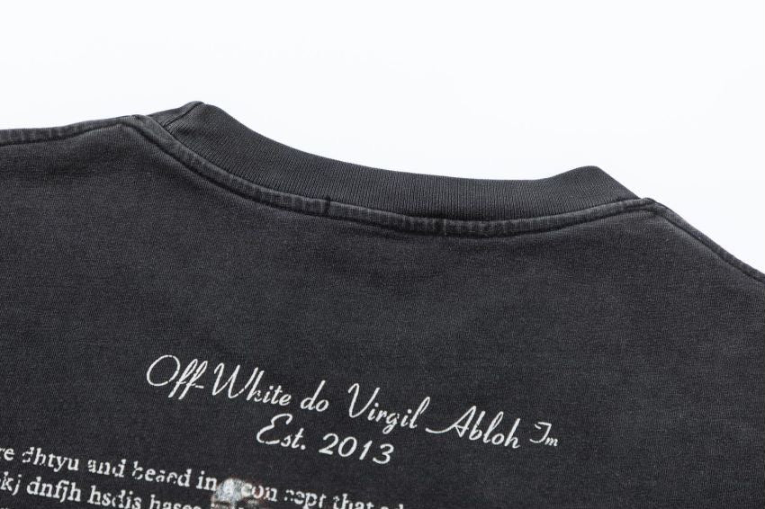 Off-White Color Figure Graphic Crew Neck Short Sleeve T Shirt