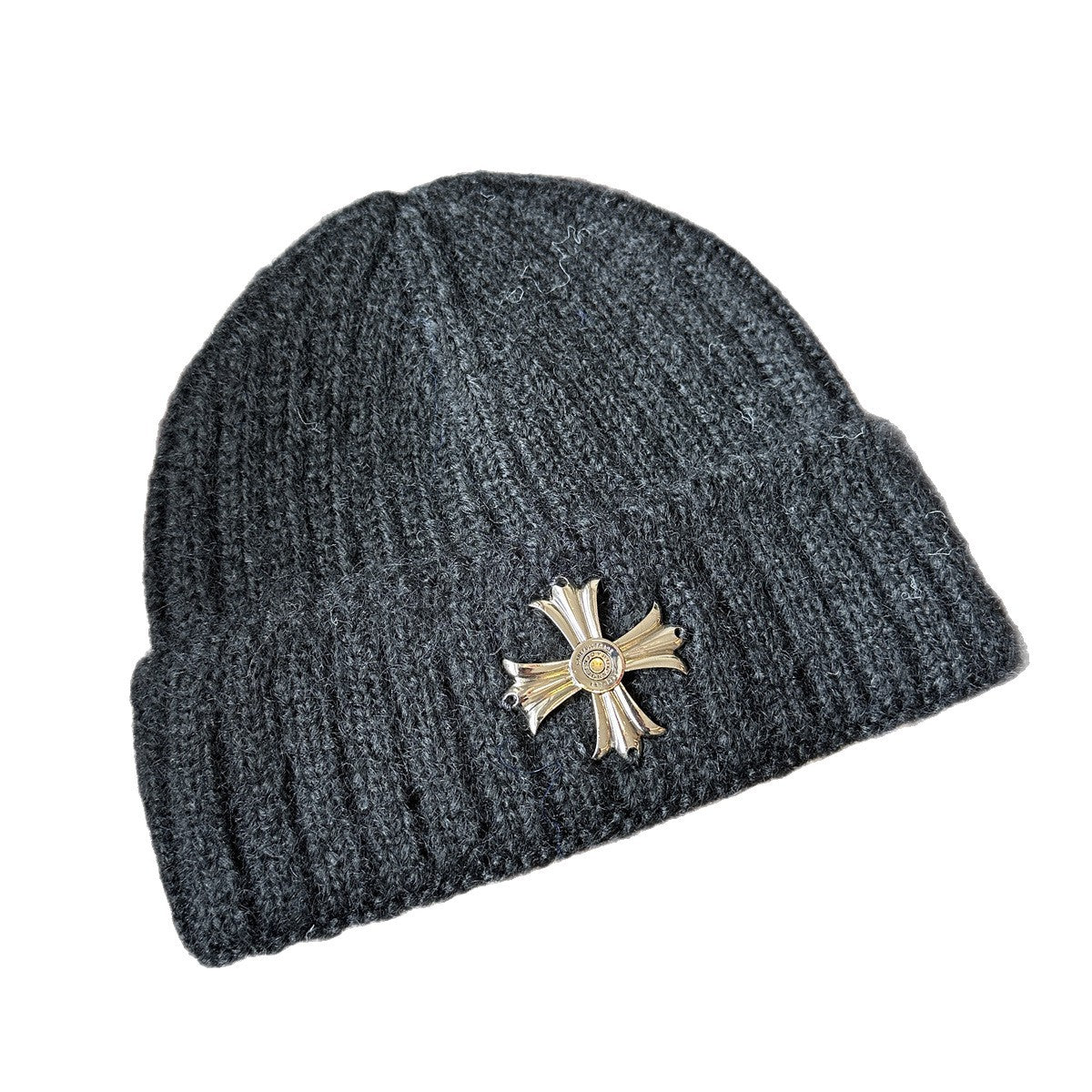 Metal Cross Knit Cuffed Beanie Vintage Winter Skull Cap Multi‑Color