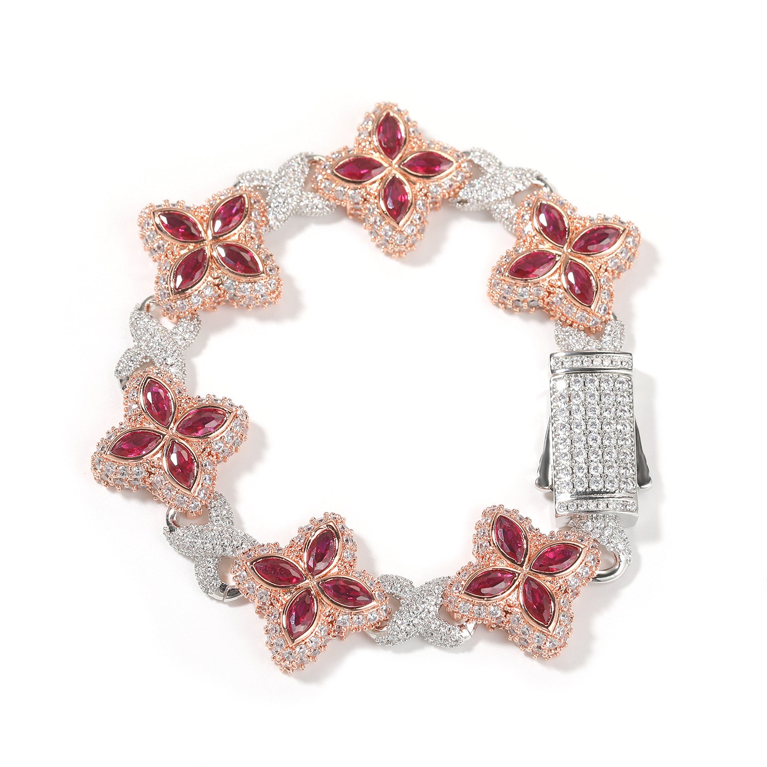 Iced Out Four Leaf Clover 5A Color Zircon Hip Hop Bracelet For