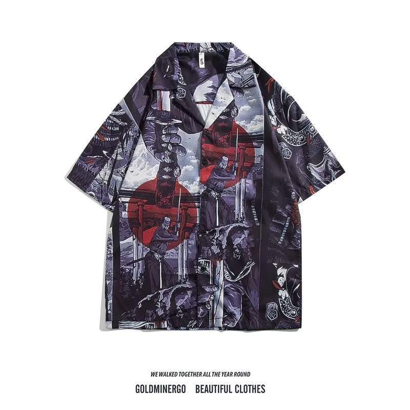 Unisex Vintage Camp Collar Tropical Floral Loose Beach Vacation Shirt 1301-1341