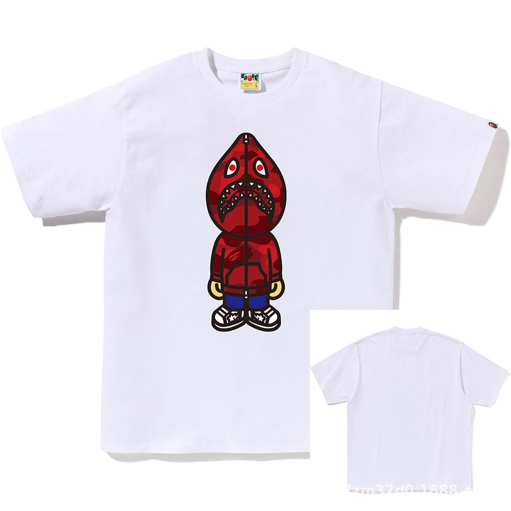 BAPE Shark Ape Head Camo Print Crew Neck Short Sleeve T‑Shirt Unisex