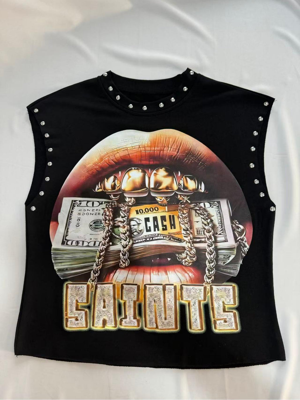 Vintage Multi Graphic Rivet Sleeveless Crop Tank Top