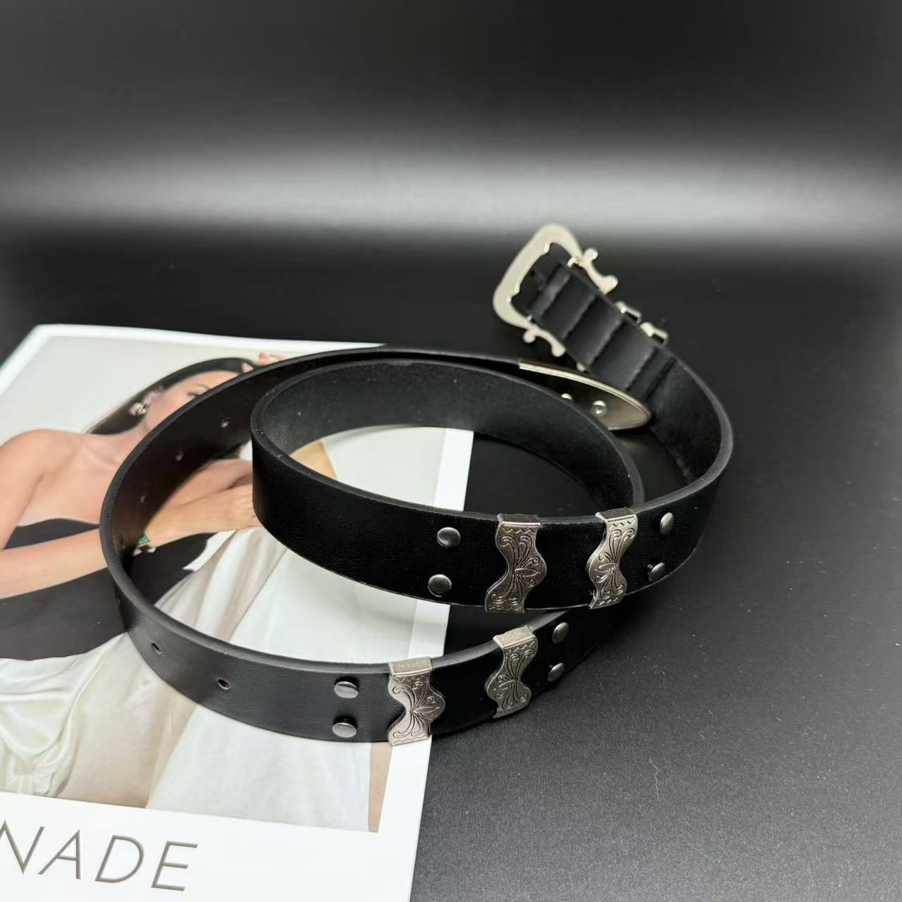 Iris Floral Kendo Western Style Leather Belt Unisex Streetwear