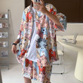 Couple Quick Dry Floral Loose Tropical Beach Shirt Shorts Set
