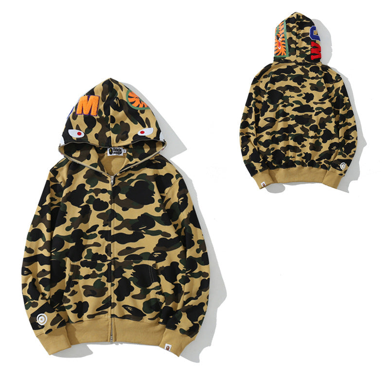 BAPE Shark Camo Print Full Zip Embroidery Streetwear Hoodie Unisex