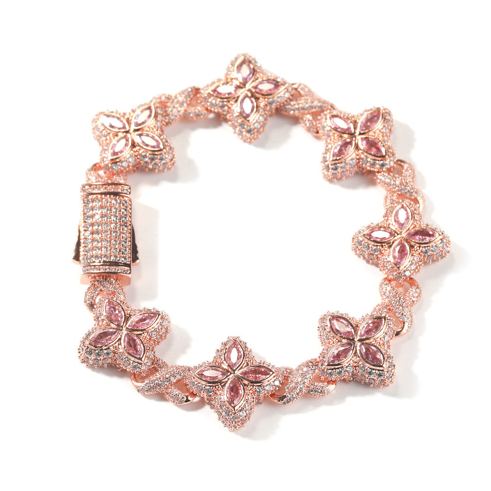 Iced Out Four Leaf Clover 5A Color Zircon Hip Hop Bracelet For
