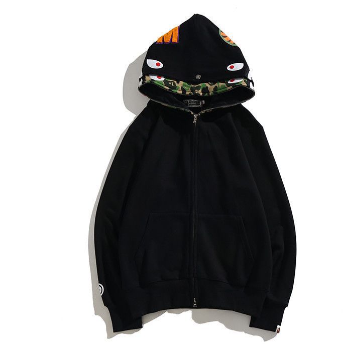 BAPE Double Hood Shark Tiger Camo Embroidered Zip Hoodie