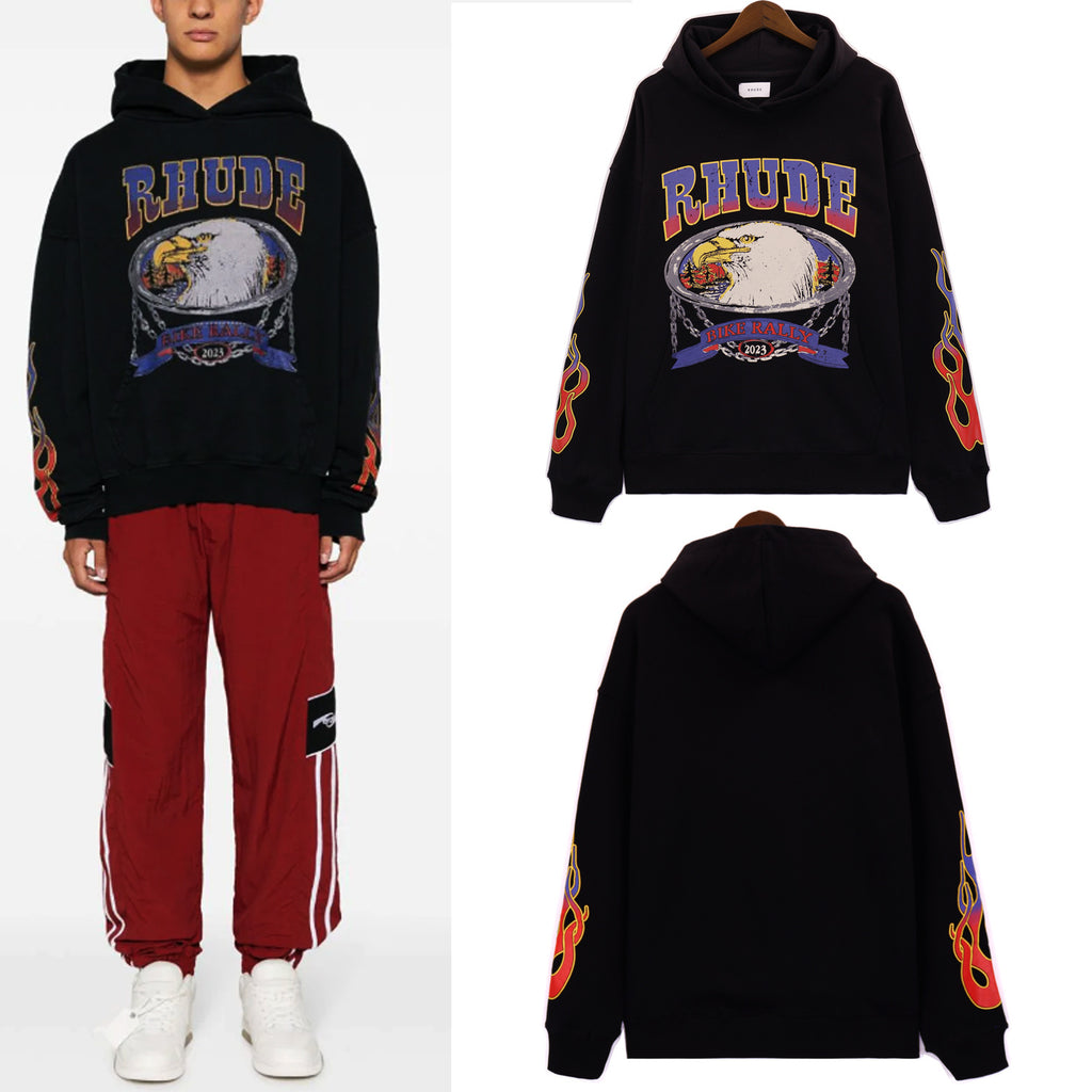 Rhude Cartoon Letter Hoodie Streetwear Cotton Pullover Sweatshirt