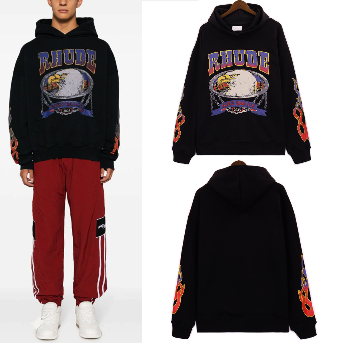 Rhude Cartoon Letter Hoodie Streetwear Cotton Pullover Sweatshirt