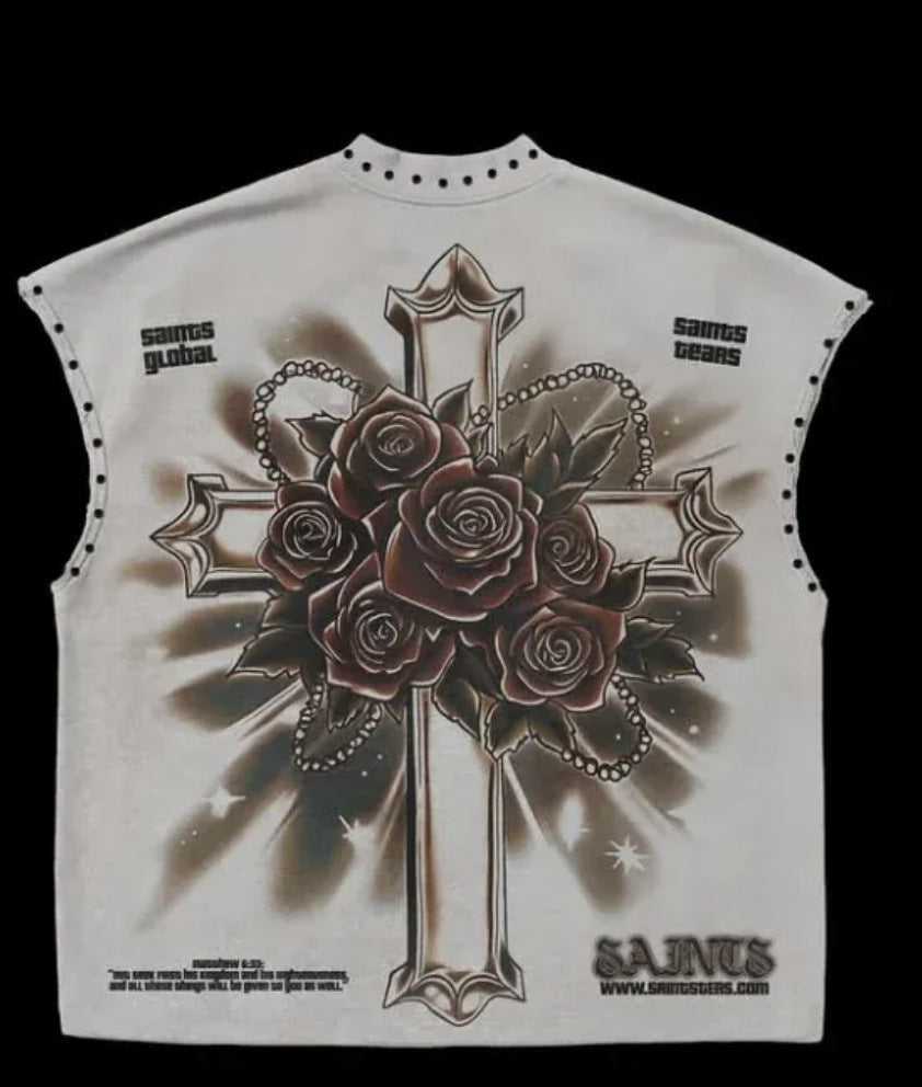 Saints Global Double Sided Graphic Rivet Sleeveless Tank Top Unisex