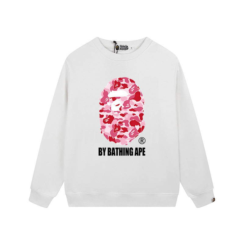 Bape Arch Letter Shark Ape Head Washed Oversized Crewneck Streetwear