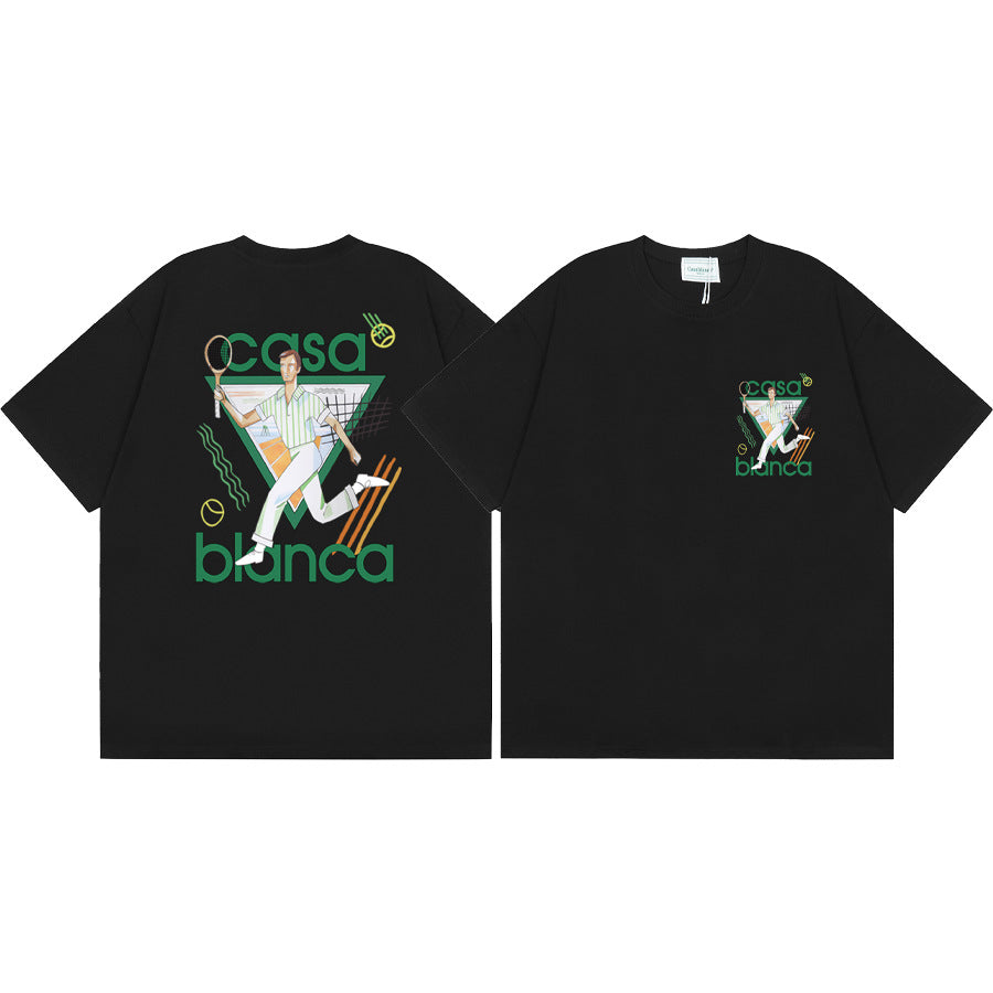 2026 New Casablanca Logo Print Loose Fit Unisex Short Sleeve T-Shirt