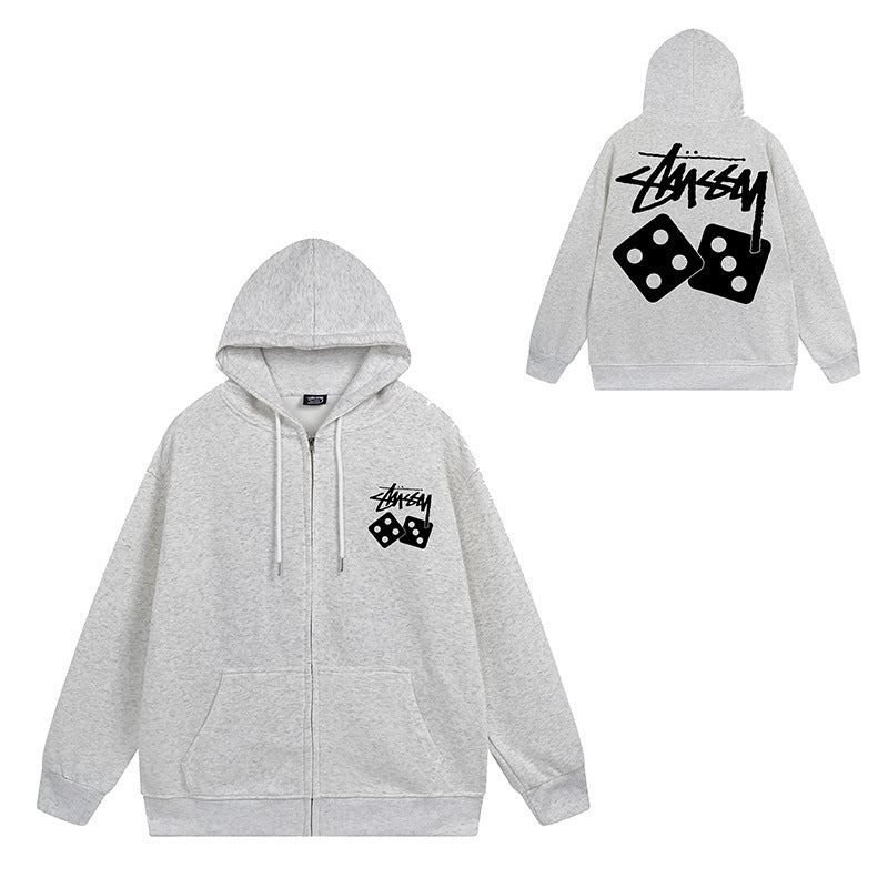 Stussy Graphic Zip Up Hoodie Letter Streetwear Casual Pullover Jacket
