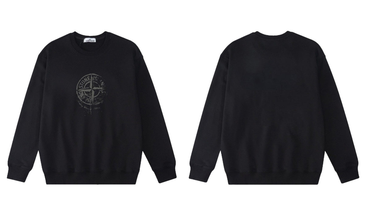 Stone Island Compass Print Crewneck Sweatshirt Men Autumn Pullover