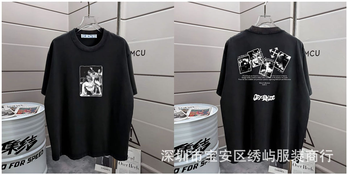 Off-White Washed Distressed Crew Neck Short Sleeve T Shirt Unisex