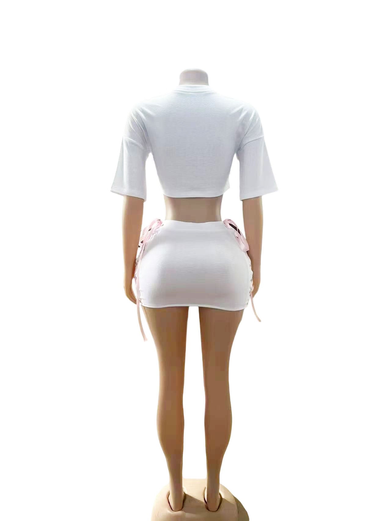 Amiri Letter Floral Embroidered Crop Top Mini Skirt 2 Piece Set Women
