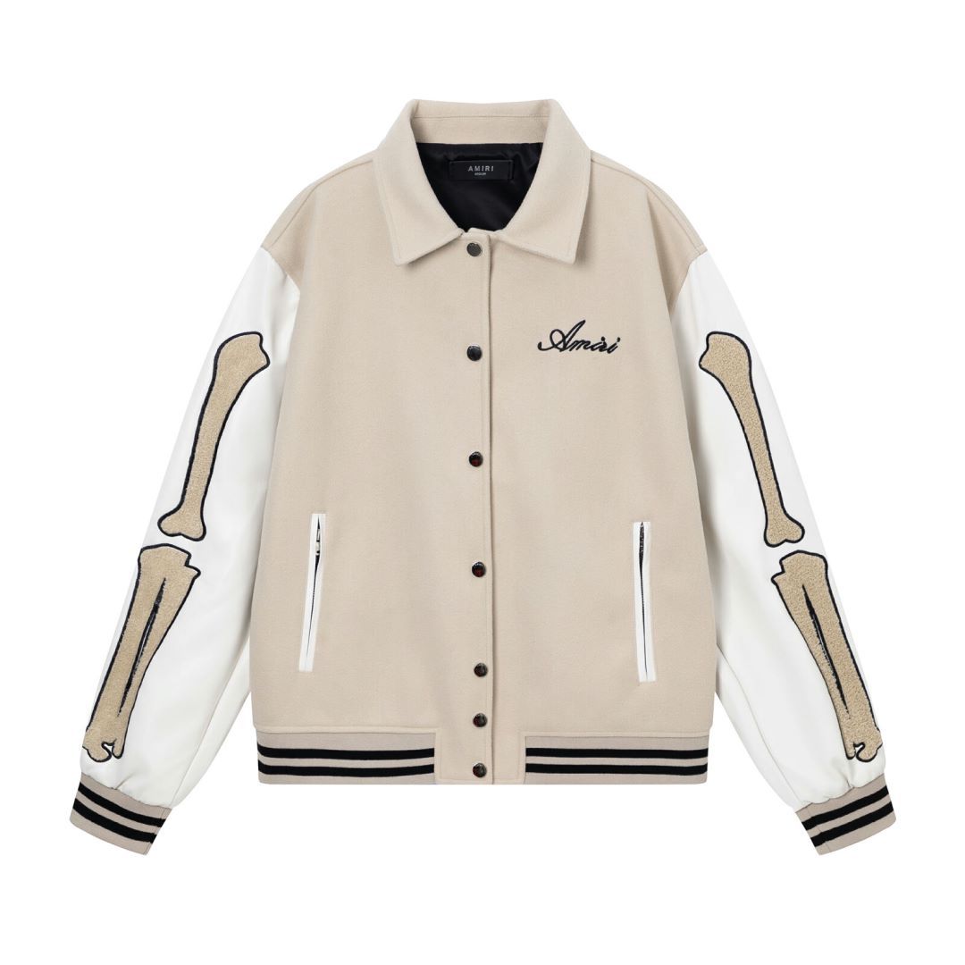 Amiri Bones Varsity Jacket Embroidery Wool Blend Baseball
