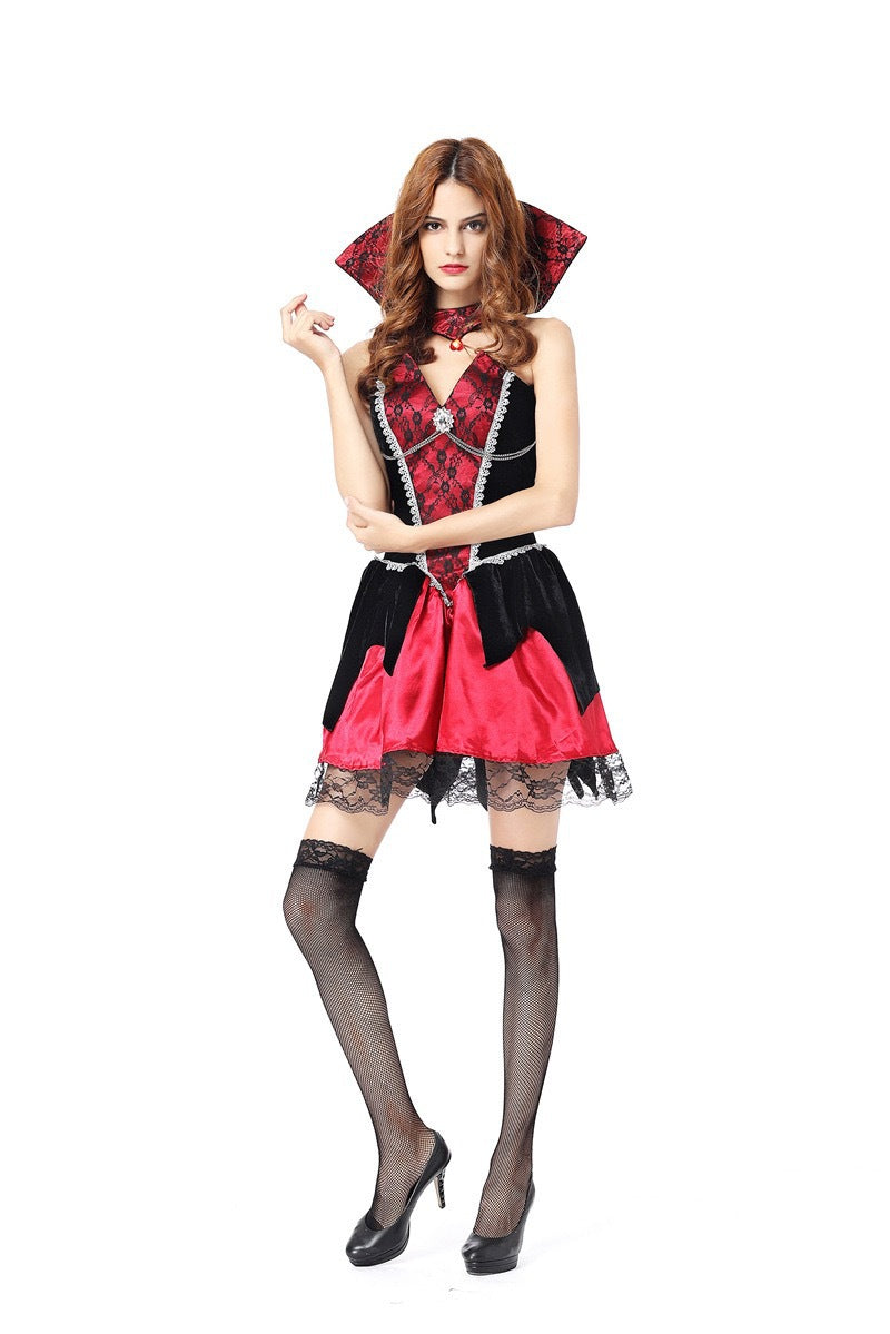Halloween Women Gothic Vampire Witch Devil Cosplay Costume Party Dress Set